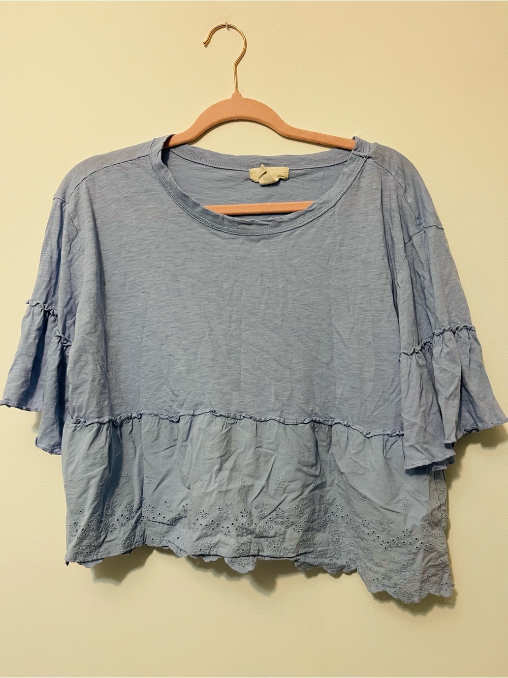 Altar'd State Light Blue Short Sleeve Ruffle Tiered Top